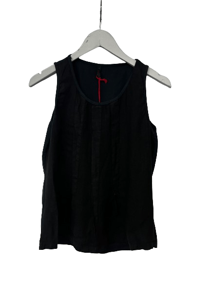 Inizio Linen Top with Cotton Detailing in Black - clever alice