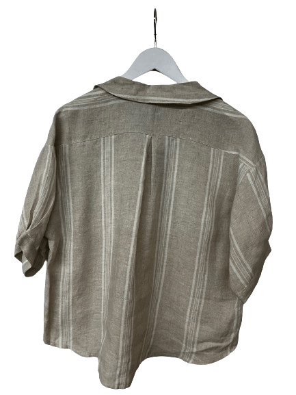 Inizio Linen Striped Shirt in Tan - clever alice