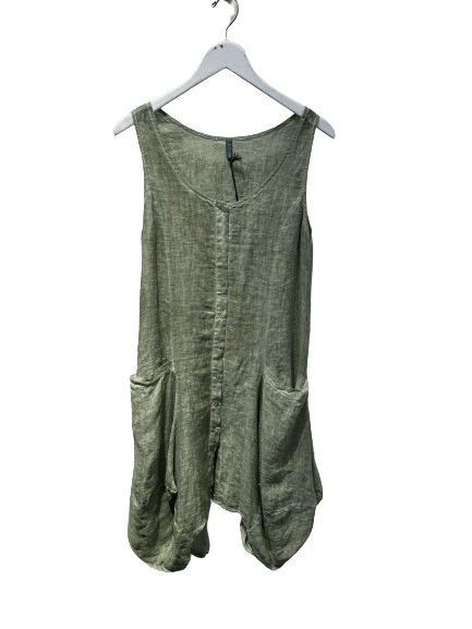 Inizio Linen Button-Up Dress in Turtle Green - clever alice