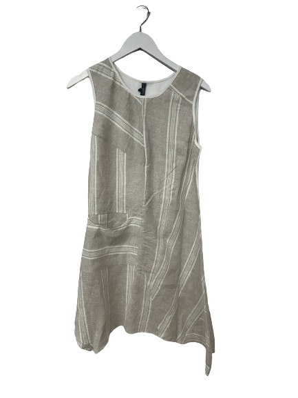 Inizio Linen Striped Dress with pocket in Tan - clever alice