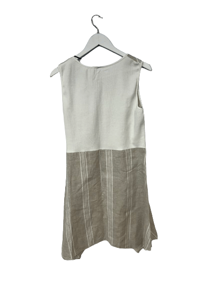 Inizio Linen Striped Dress with pocket in Tan - clever alice