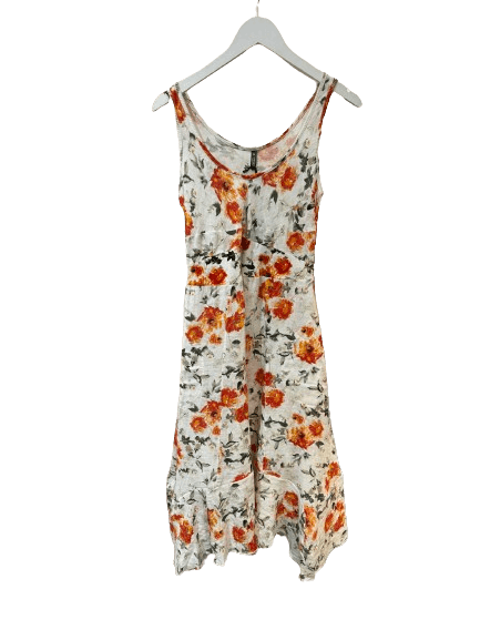 Inizio Floral Linen Dress with Cotton Cinch in Orange - clever alice