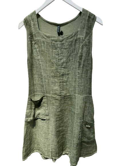 Inizio Linen Double Pocket Dress in Turtle Green - clever alice