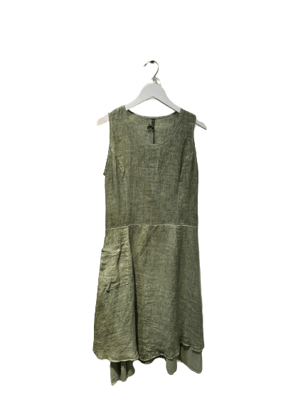 Inizio Linen Dress with Single Pocket in Turtle Green - clever alice