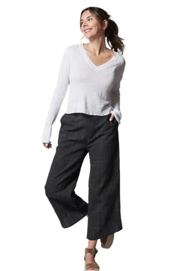 Inizio Linen Cropped Pant in Black Stripe 