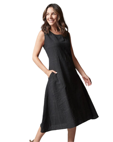 Inizio Linen Dress in Black Stripe 