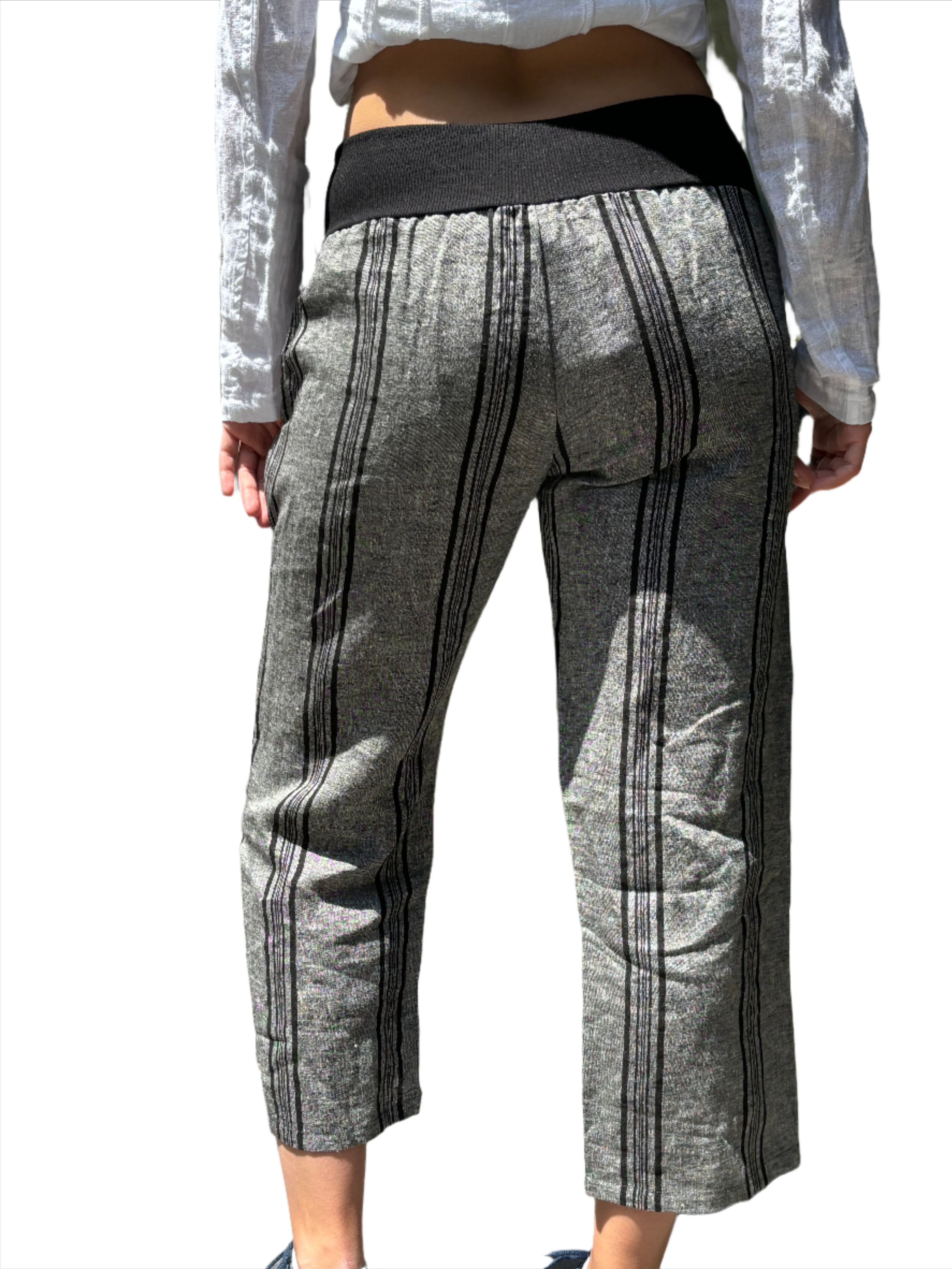 Inizio Black and Grey Striped Pants