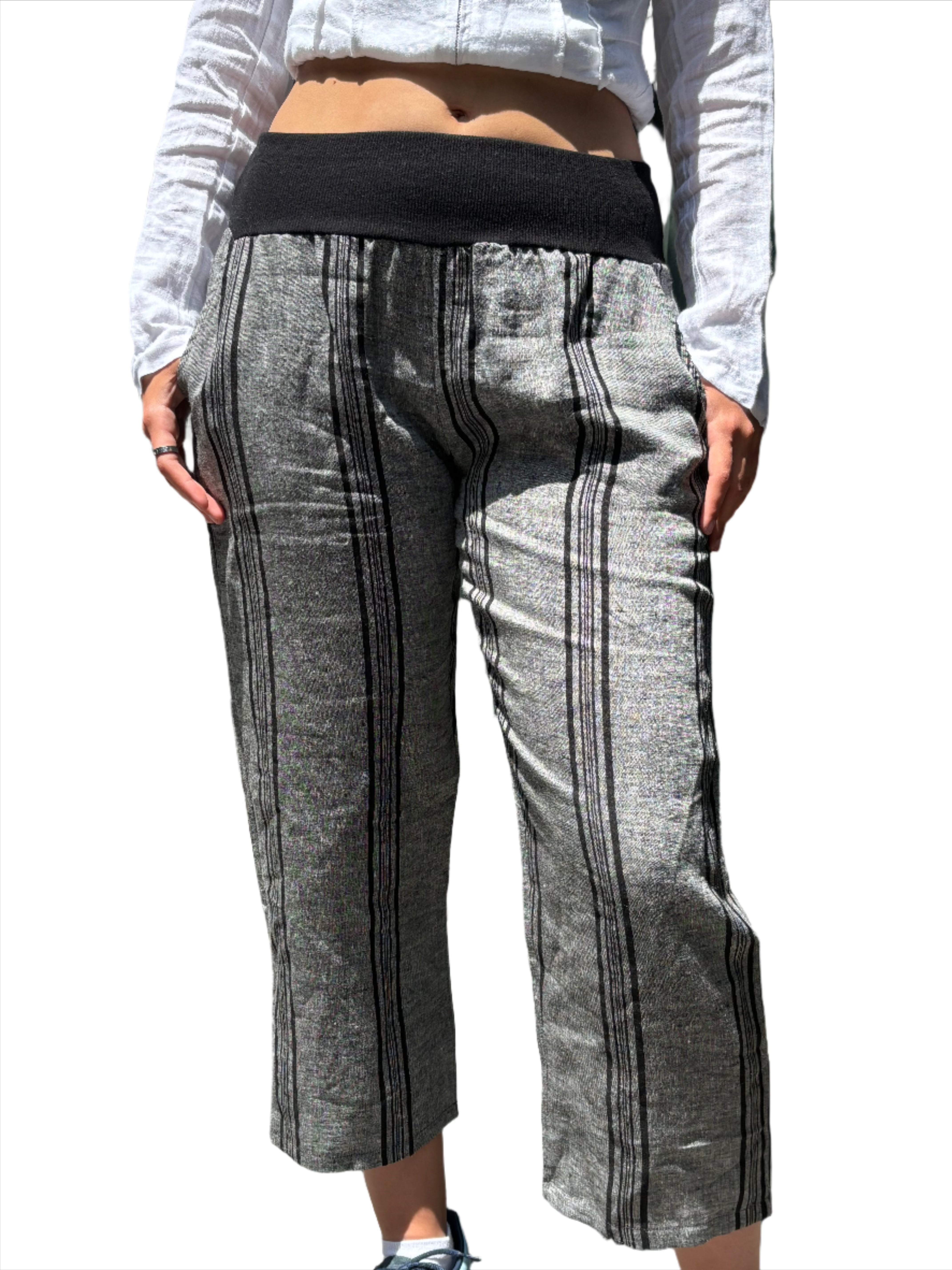 Inizio Black and Grey Striped Pants