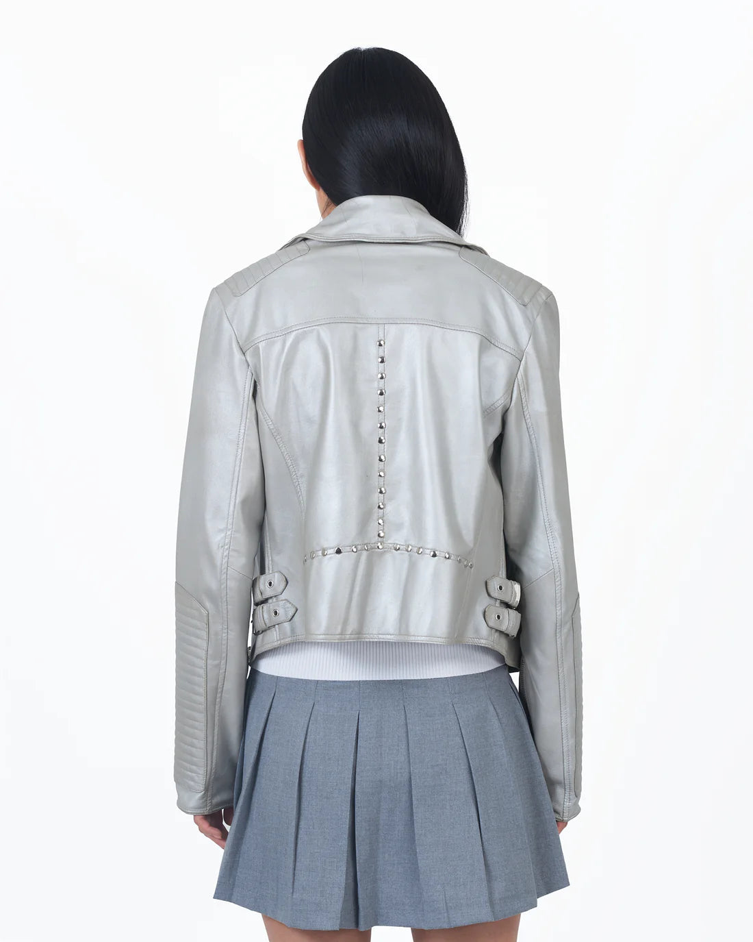 JKT Harley Metallic Leather Jacket in Taupe - clever alice