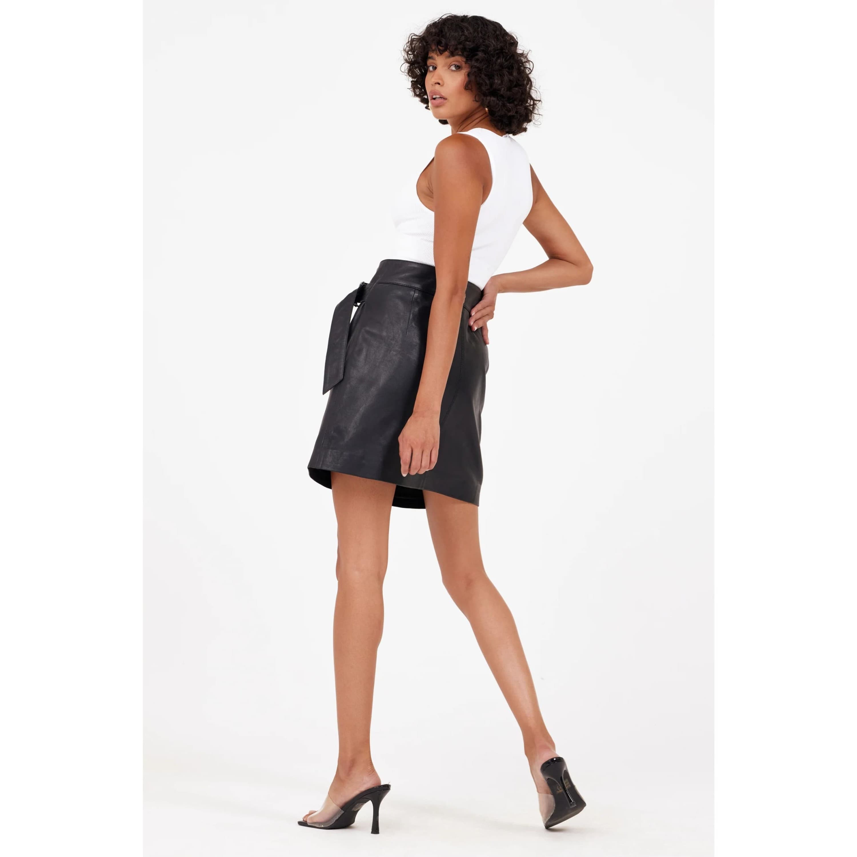 Mauritius Kimba Leather Skirt in Black 