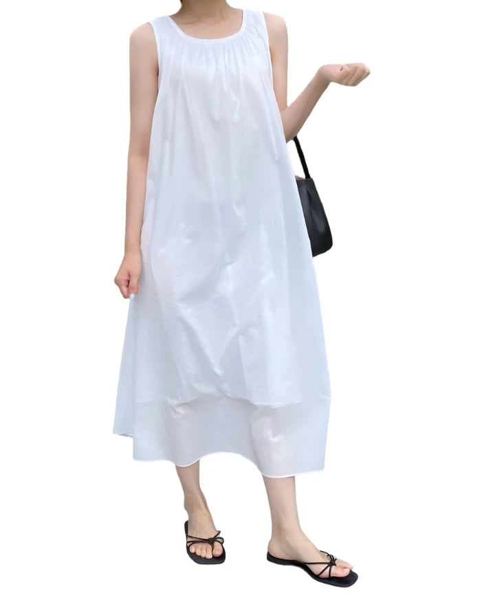 Clever Alice Shirring Sleeveless Dress in Black or White