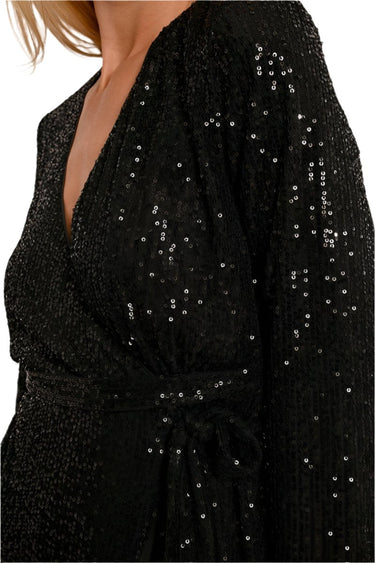 Black Sequin Wrap Dress 