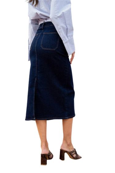 Oraije Paris Jeanne Midi Skirt in Dark Denim 