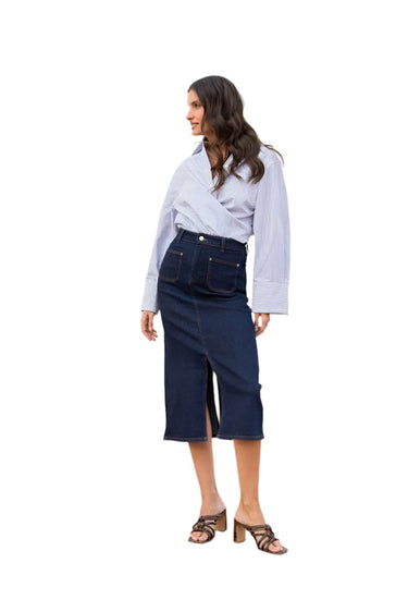 Oraije Paris Jeanne Midi Skirt in Dark Denim 