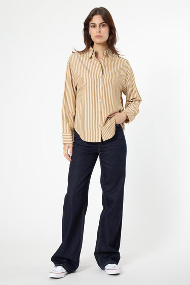 Sweewe Paris Striped Brown Button Up Top 