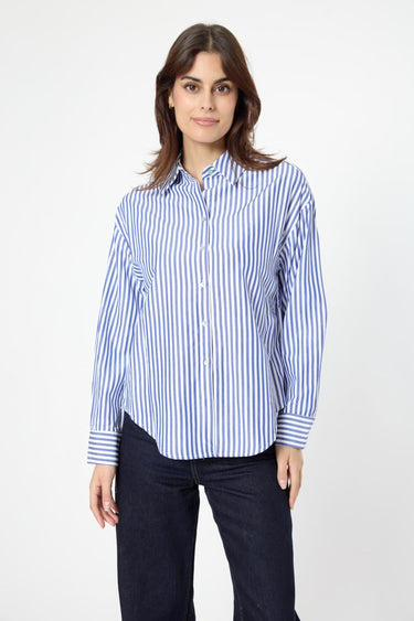 Sweewe Paris Striped Blue Button Up Top 