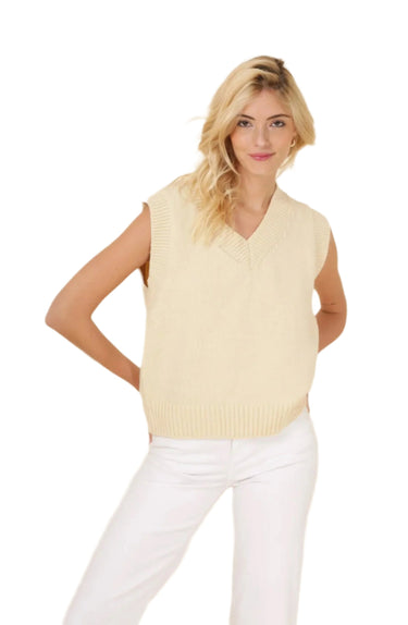 Van Der Rock V-Neck Sweater Vest in Cream, Sage, or Violet 