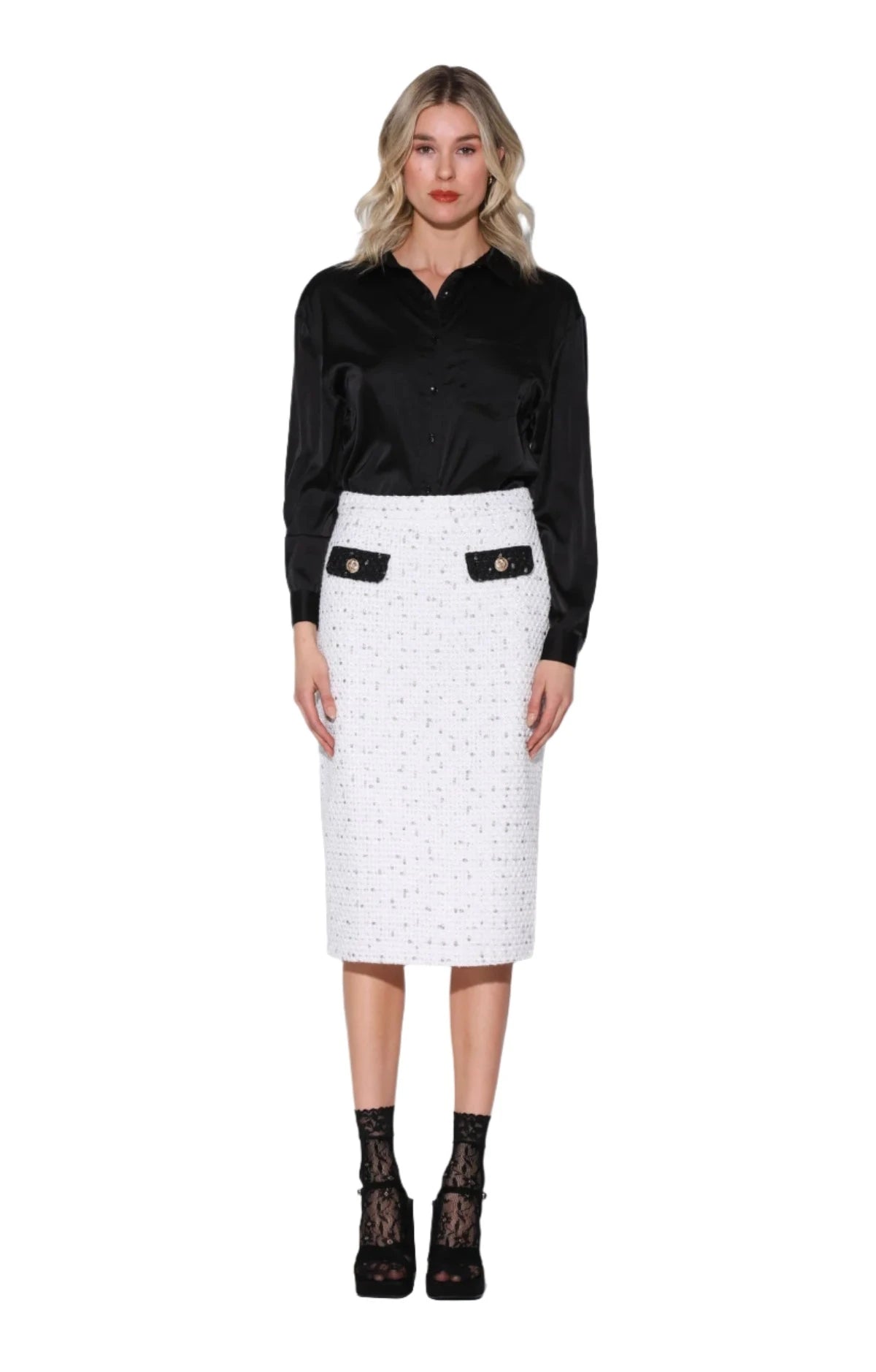 Walter Baker Melany Skirt Parisian Tweed in White and Black