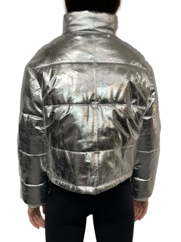 Walter Baker Silver Leather Puffer Jacket 