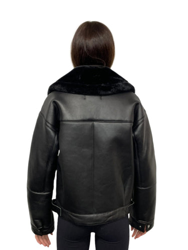 Walter Baker Black Leather Jacket with Fur Collar 