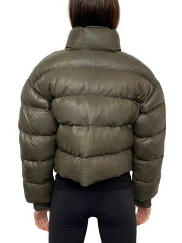 Walter Baker Olive Green Leather Puffer Jacket 