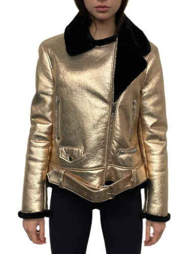 Walter Baker Gold Leather Jacket with Fur 