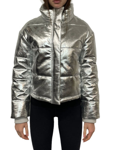 Walter Baker Silver Leather Puffer Jacket 