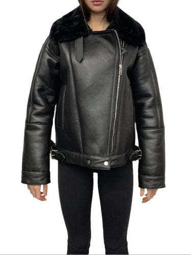 Walter Baker Black Leather Jacket with Fur Collar 