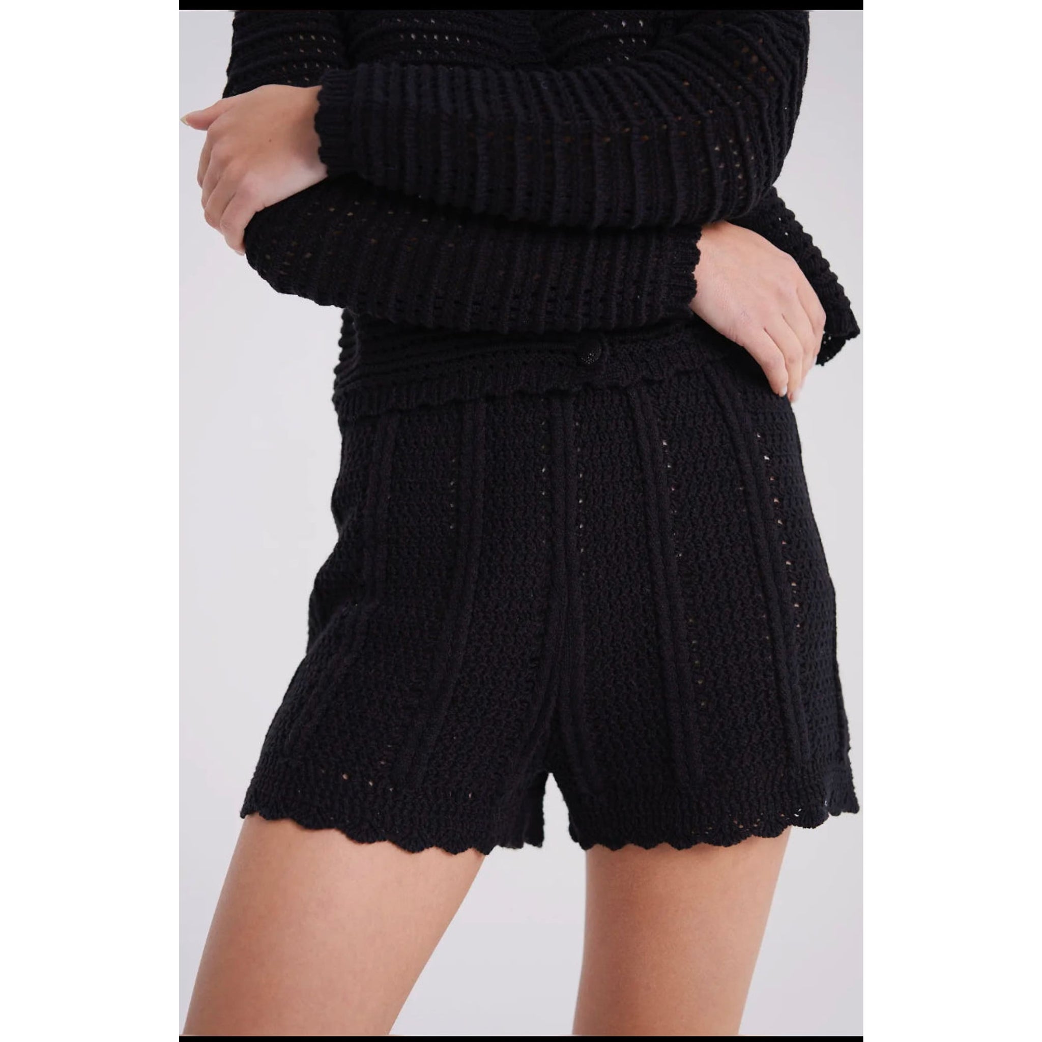 Clever Alice Black Crochet Shorts - Bottoms