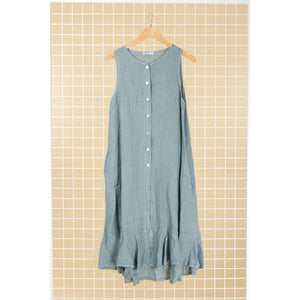 Clever Alice Button Linen Dress in Multiple Colors - Blue Jean - Dresses
