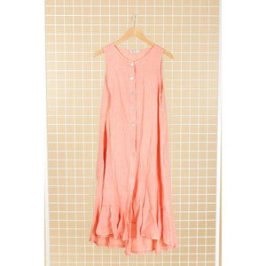 Clever Alice Button Linen Dress in Multiple Colors - Pink - Dresses