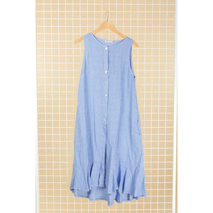Clever Alice Button Linen Dress in Multiple Colors - Sky Blue - Dresses