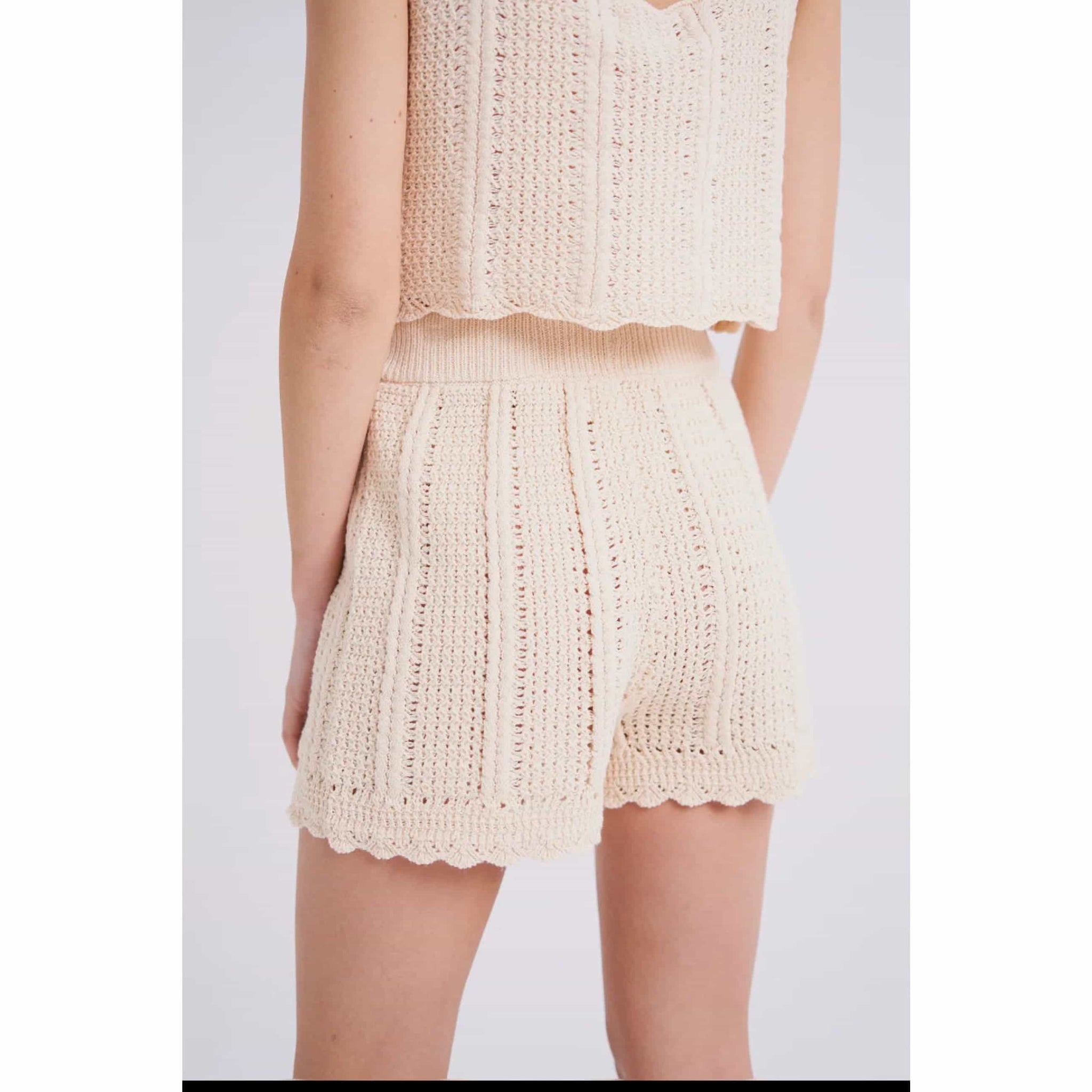 Clever Alice Crochet Shorts in Beige - Bottoms