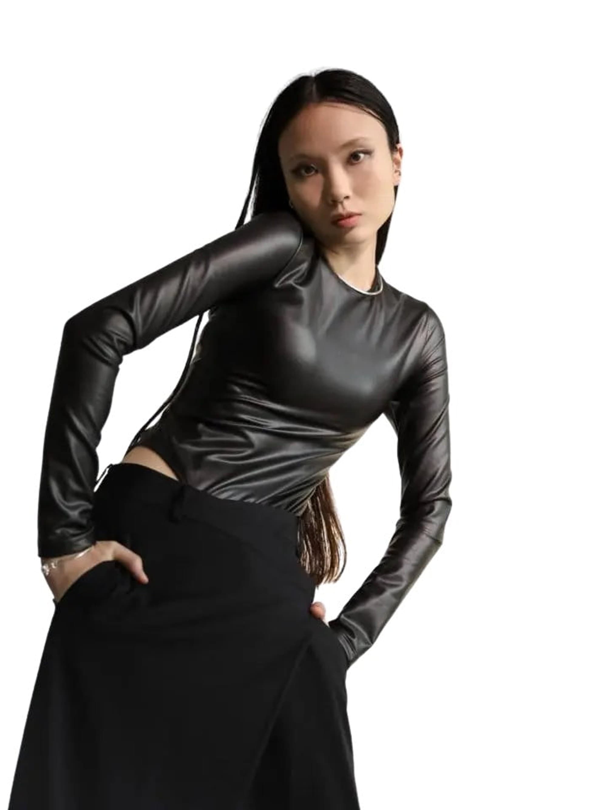 Clever Alice vegan leather long sleeved bodysuit - clever alice