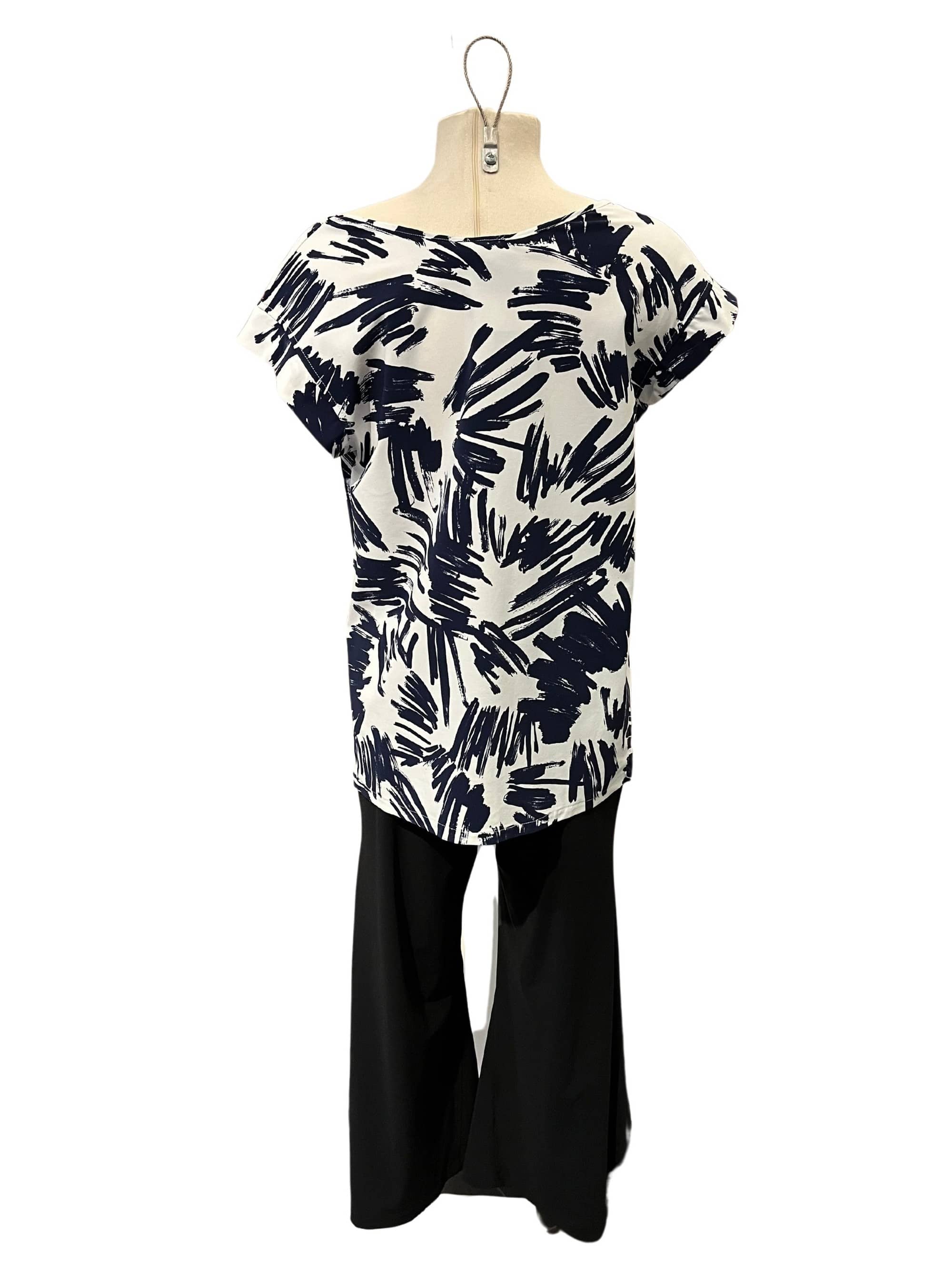 Porto Cap Sleeve in Navy and White Print - clever alice