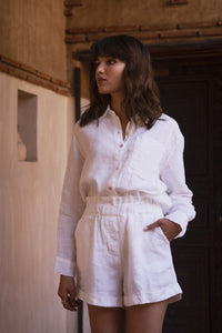 Oraije Paris Linen Shorts in White 