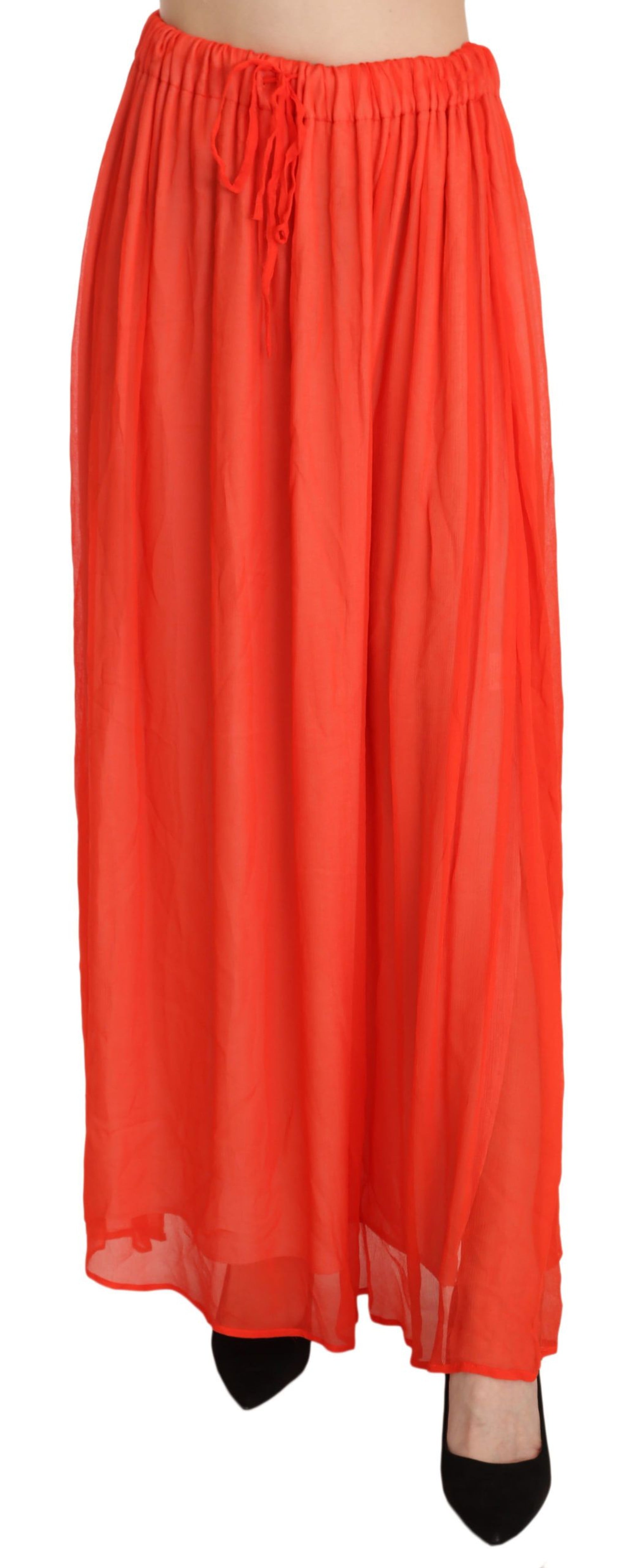 Jucca Orange Crepe Pleated Trapeze Viscose Maxi Skirt - clever alice