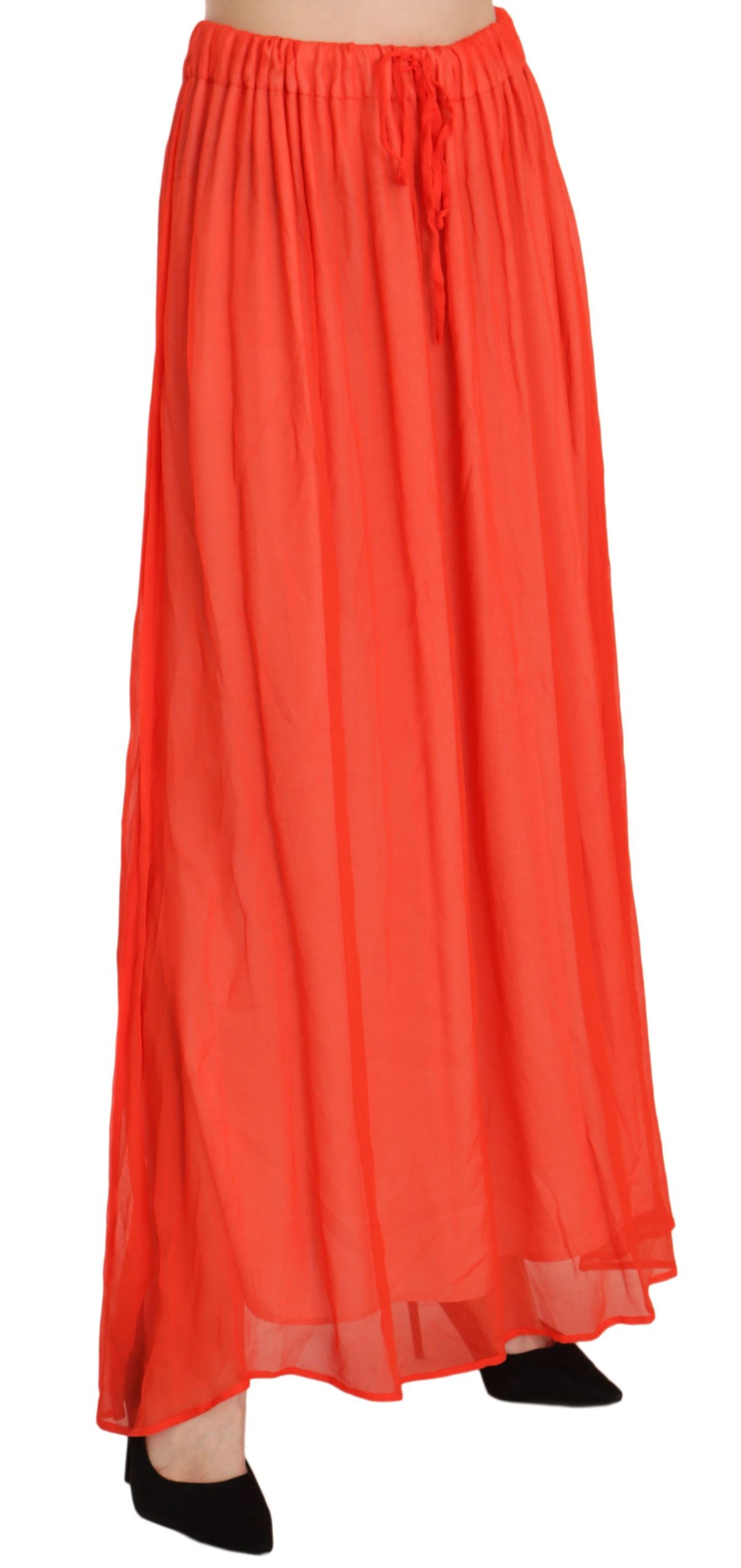 Jucca Orange Crepe Pleated Trapeze Viscose Maxi Skirt - clever alice