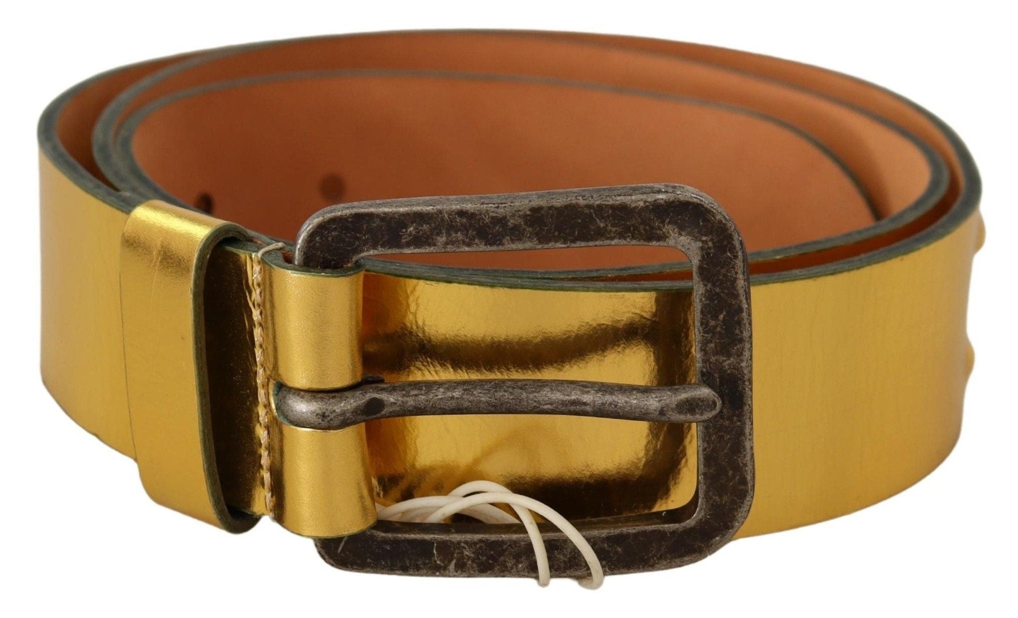 John Galliano Gold Genuine Leather Rustic Silver Buckle Waist Belt - clever alice