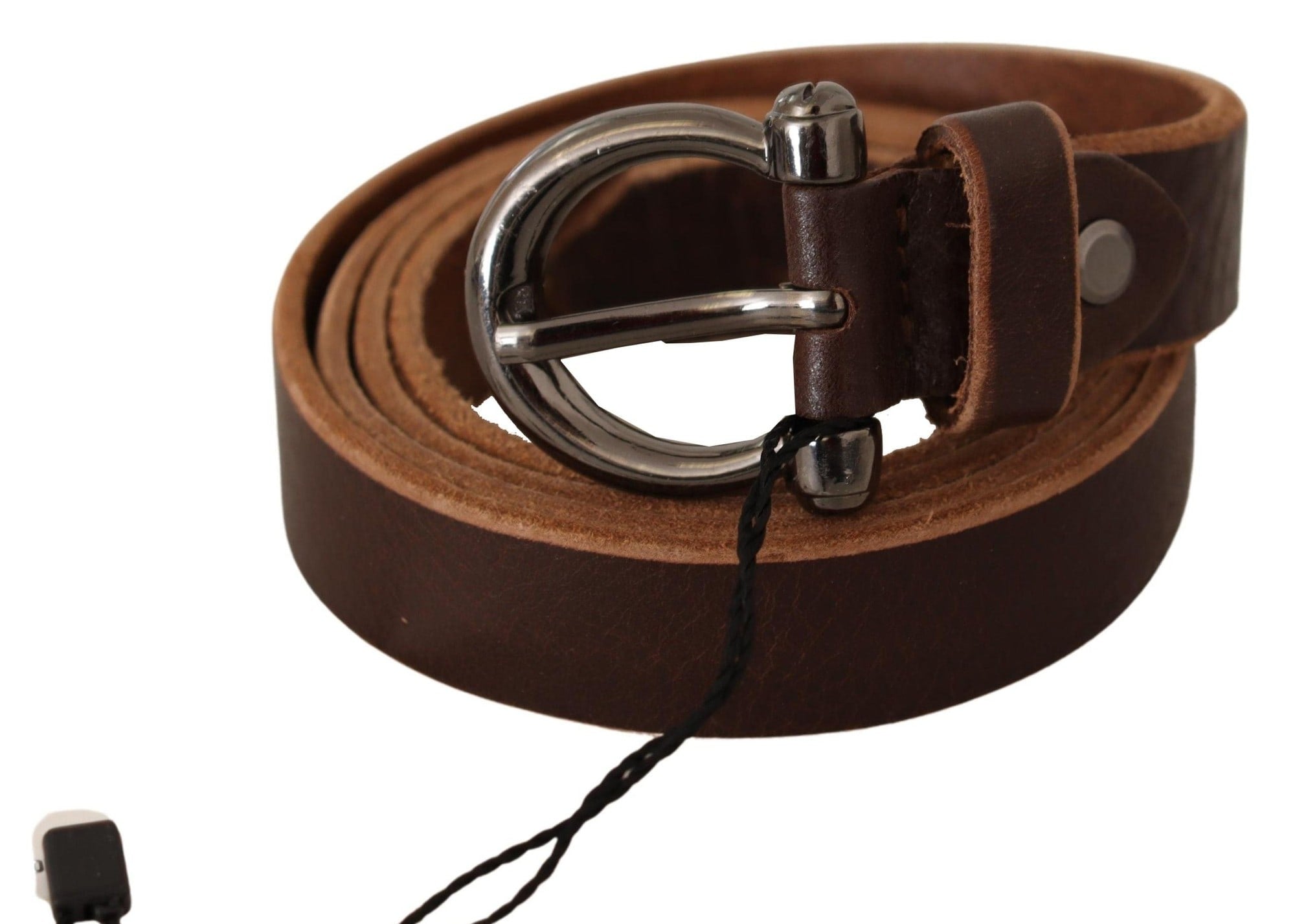 John Galliano Brown Leather Logo Design Round Buckle Waist Belt - clever alice
