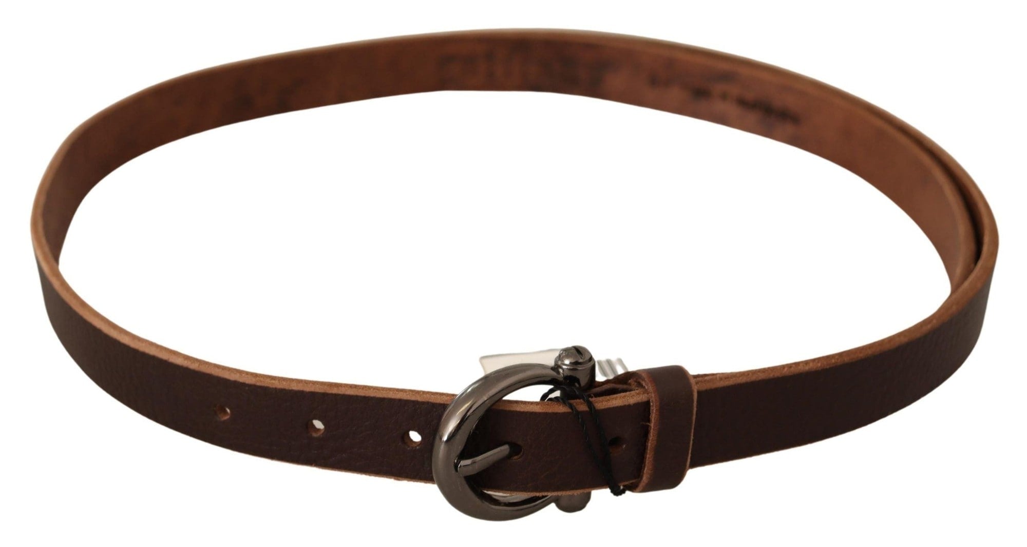 John Galliano Brown Leather Logo Design Round Buckle Waist Belt - clever alice